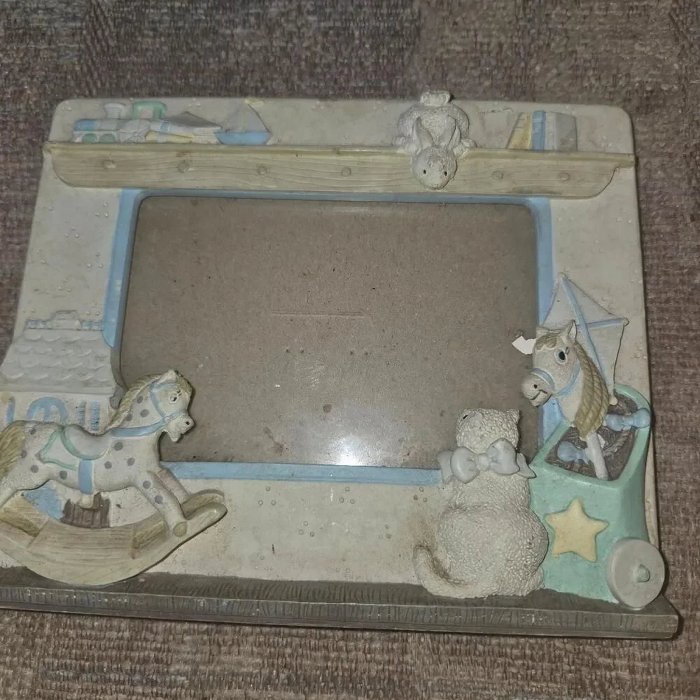 Vintage 3D Nursery Toy Picture Frame - Rocking Horse, Bunny Kitten nursery retro